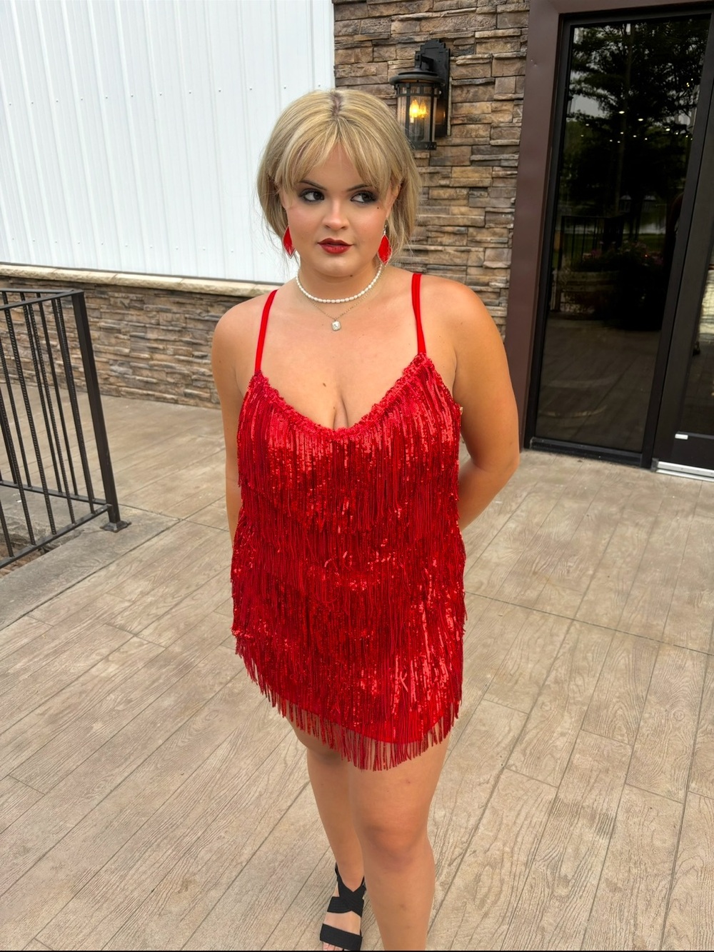 Red Sequin Fringe Mini Dress